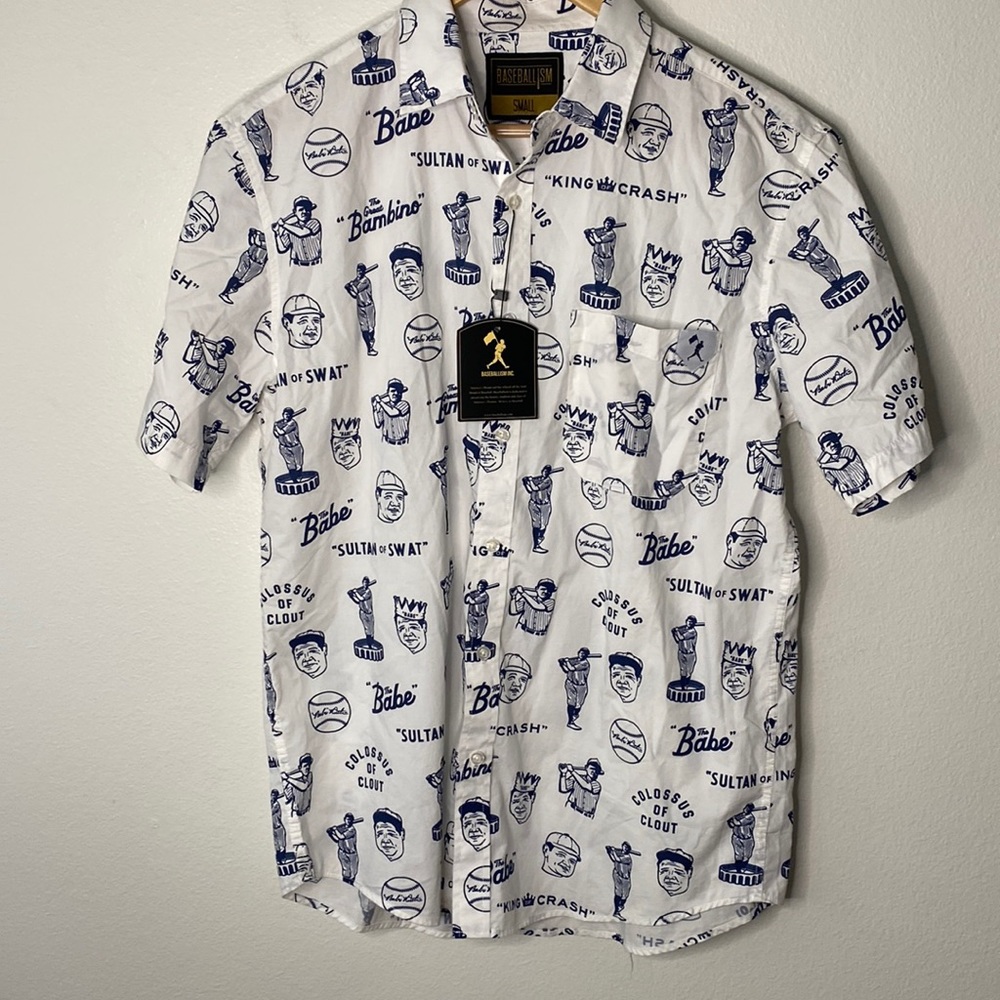 Babe Ruth Baseballism Button Up small FLAW